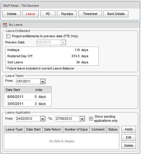 Staff Kiosk - My Leave window (synweb)