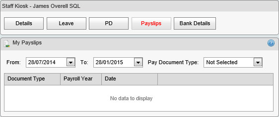 Staff Kiosk - Payslips window (synweb)