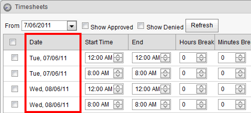 Staff Kiosk - Timesheets window (cut down)