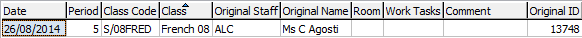 Staff Maintenance - Substitute tab (grid area)