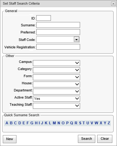Staff Search Criteria window (cut down, synweb)