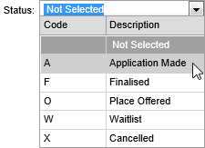 Status field (selection, Bulk Add Future Student Status, synweb)