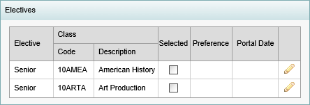 Student Maintenance - Electives bar (synweb)