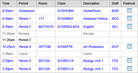 Student Maintenance - Timetable bar (grid area)