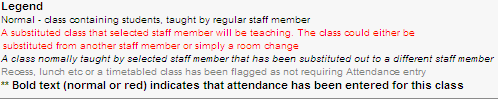 Student Maintenance - Timetable bar (Legend area)