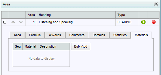 Subject Assessment Area Maintenance - Area bar - Materials tab