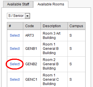 Substitutions - Daily Organiser - Available Rooms tab