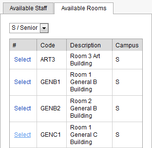 Substitutions - Daily Organiser - Available Rooms tab