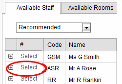 Substitutions - Daily Organiser - Available Staff tab (cut down)