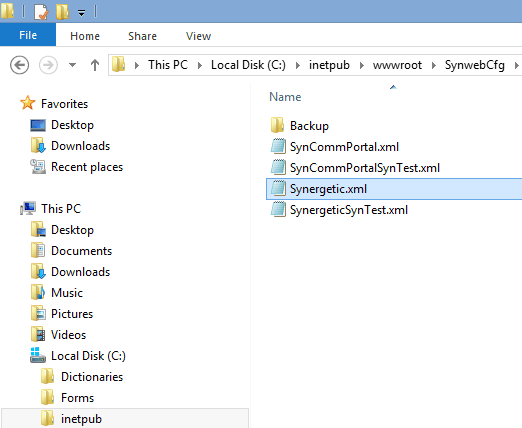 Windows Explorer - navigate to the Synweb SynwebCfg directory