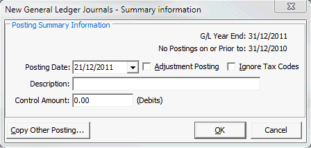 New General Ledger Journals - Summary information