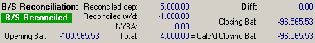 Bank Reconciliation window (B/S reconciliation area)