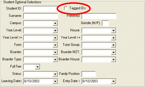 Student Optional Selections area