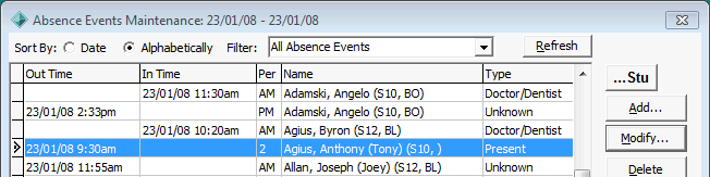 Absence events maintenance - correction example, 2