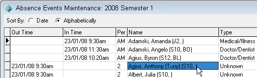 Absence Events Maintenance window - correction example