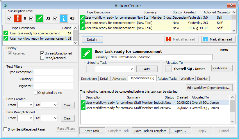 Action Centre - Dependencies tab (cut down, further)