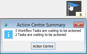 Action Centre icon (Show Summary Panel on Hover)