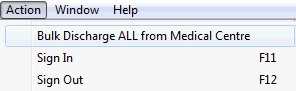 Action Menu (Bulk Discharge All from Medical Centre)