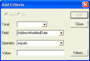 Add Criteria window