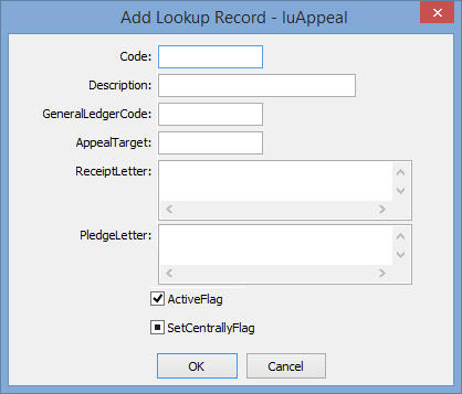 Add Lookup Record - luAppeal window