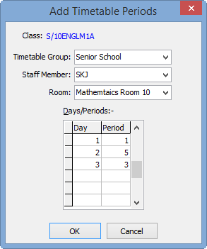 Add Timetable Periods window