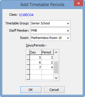 Add Timetable Periods window