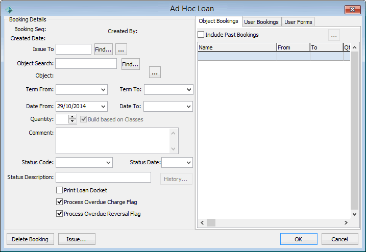 Ad Hoc Loan - Object Bookings tab
