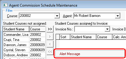 Agent Commission Schedule Maintenance (Alert Message field)
