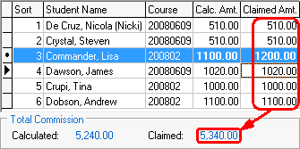 Agent Commission Schedule Maintenance (Student courses assigned to invoice)