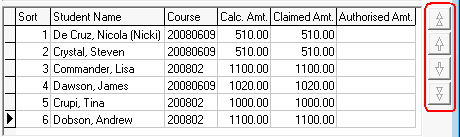 Agent Commission Schedule Maintenance (Student Courses assigned to Invoice grid area)