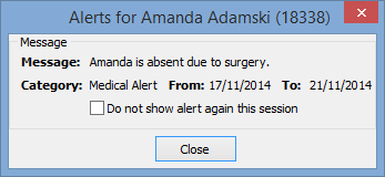 Alert popup message (Absence events maintenance, cut-down)