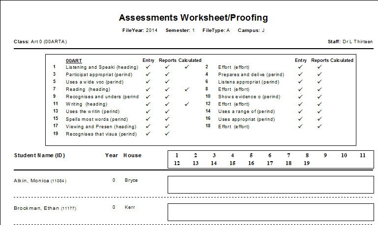Assessments Worksheet/Proofing report