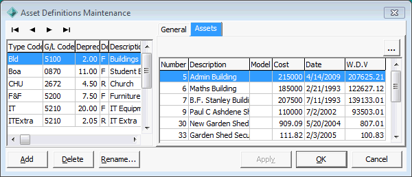 Asset Definitions Maintenance - Assets tab