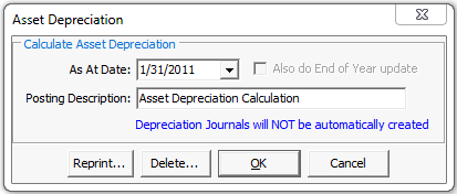 Asset Depreciation window