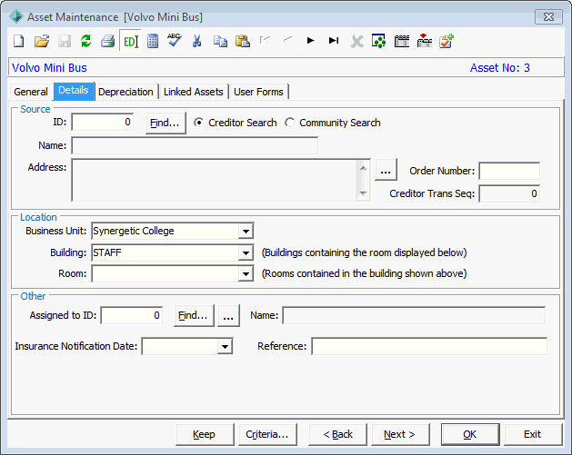 Asset Maintenance - Details tab