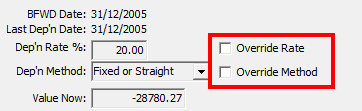 Asset Maintenance - General tab (cutdown, deprecation rate method override)