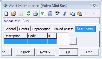 Asset Maintenance - User Forms tab