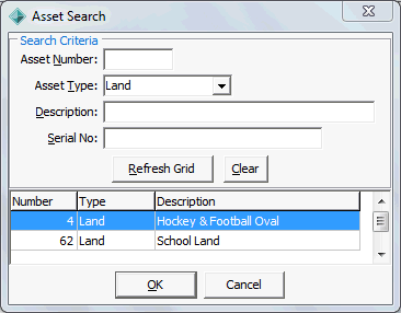 Asset Search window