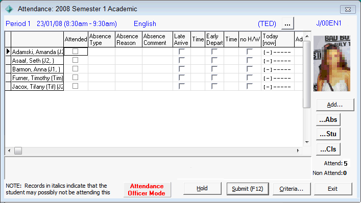 Attendance - recording class attendances