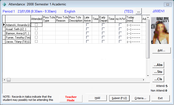 Attendance - recording class attendances