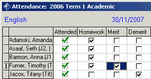 attendance window - example of user-defined fields (cut down 2)