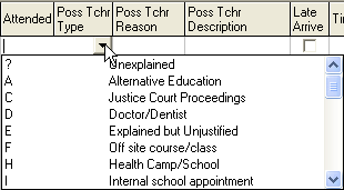 Attendance window - poss absence code field