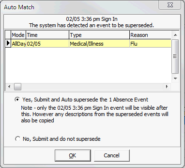 Auto Match (supersede absence event 2)