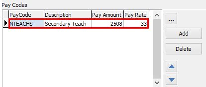 Award Maintenance - General tab (Pay Codes entry highlighted)