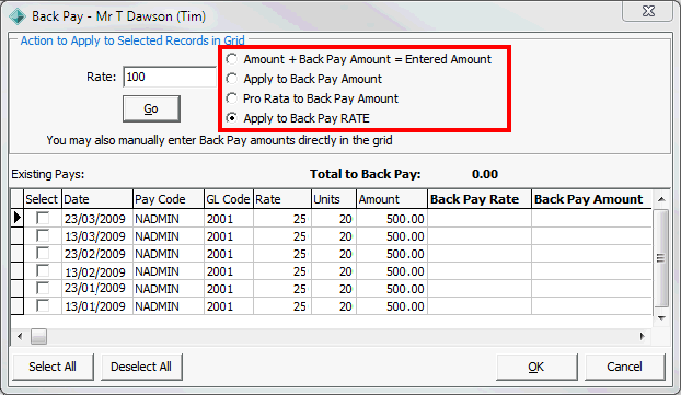 Back Pay (Method highlighted)