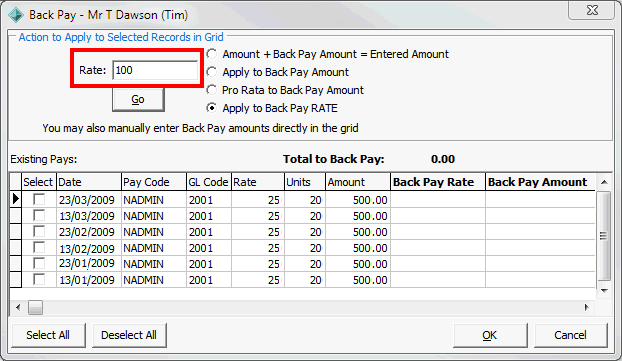 Back Pay (Rate highlighted)