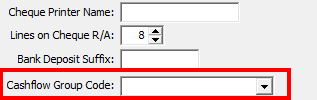 Banking Configuration Maintenance - General tab (cut down, cashflow group highlighted)