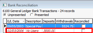 Bank Reconciliation - Unpresented (open posting, cut down)