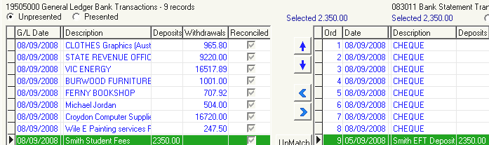Bank Reconciliation window (NYBA match)