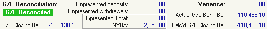 Bank Reconciliation Imported window (G/L Reconciliation area)